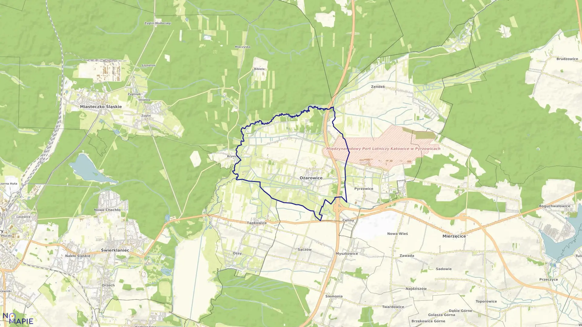 Mapa obrębu Ożarowice w gminie Ożarowice