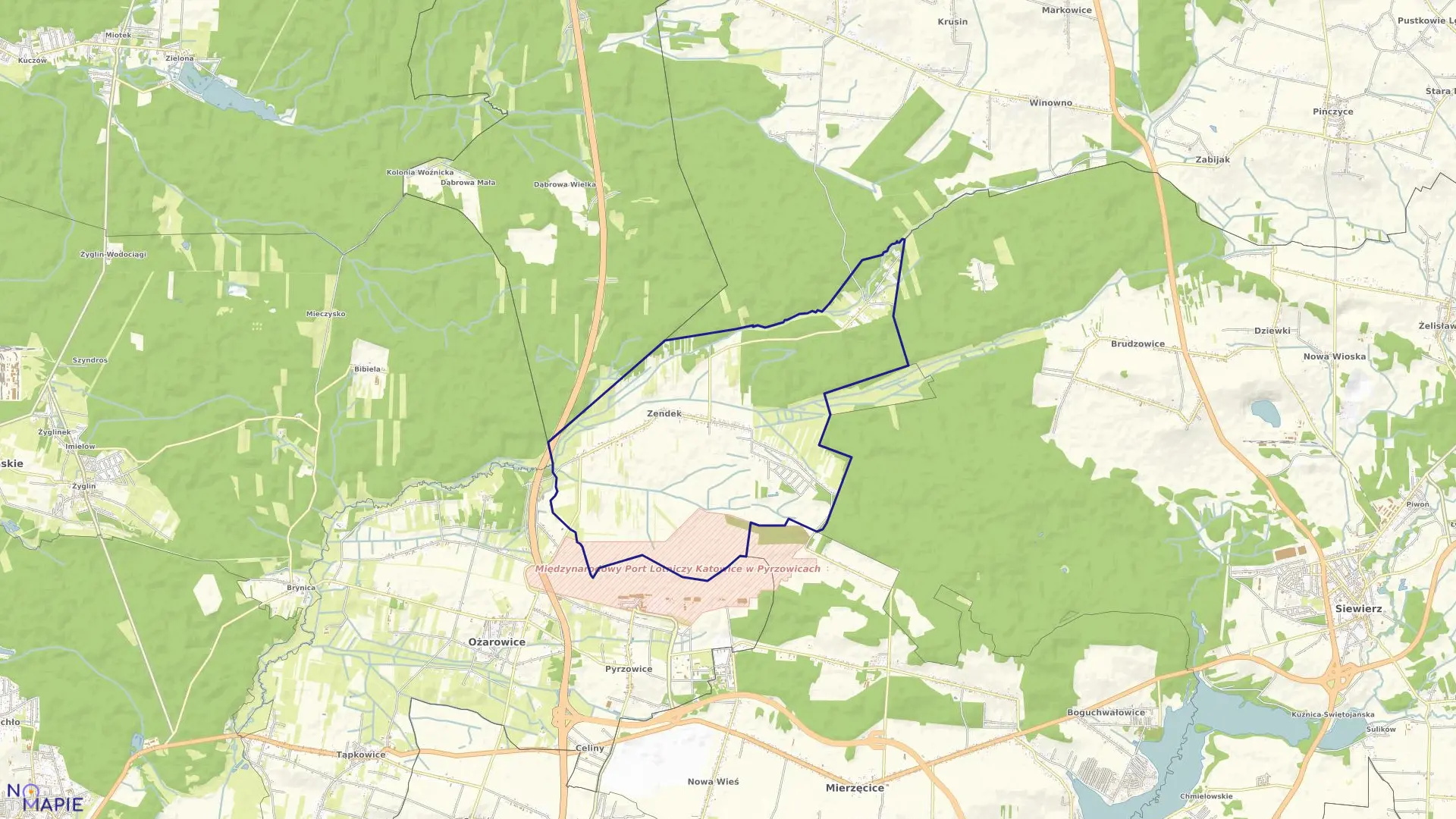 Mapa obrębu Zendek w gminie Ożarowice